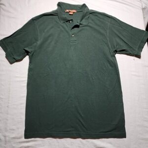 Harriton Shirt Mens Large Green Short Sleeve Collared Quarter Button 100% Cotton